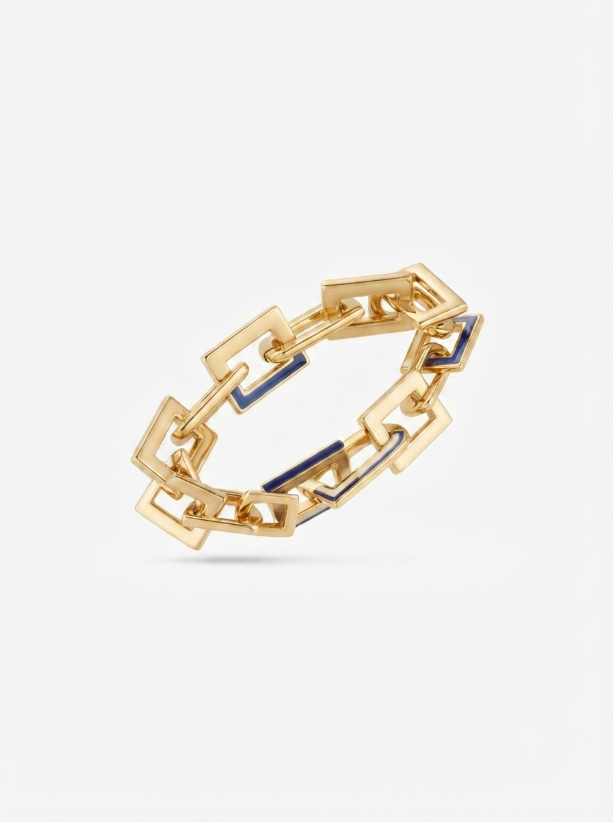 PULSEIRA ELOS QUADRADO G BANHO OURO 18K