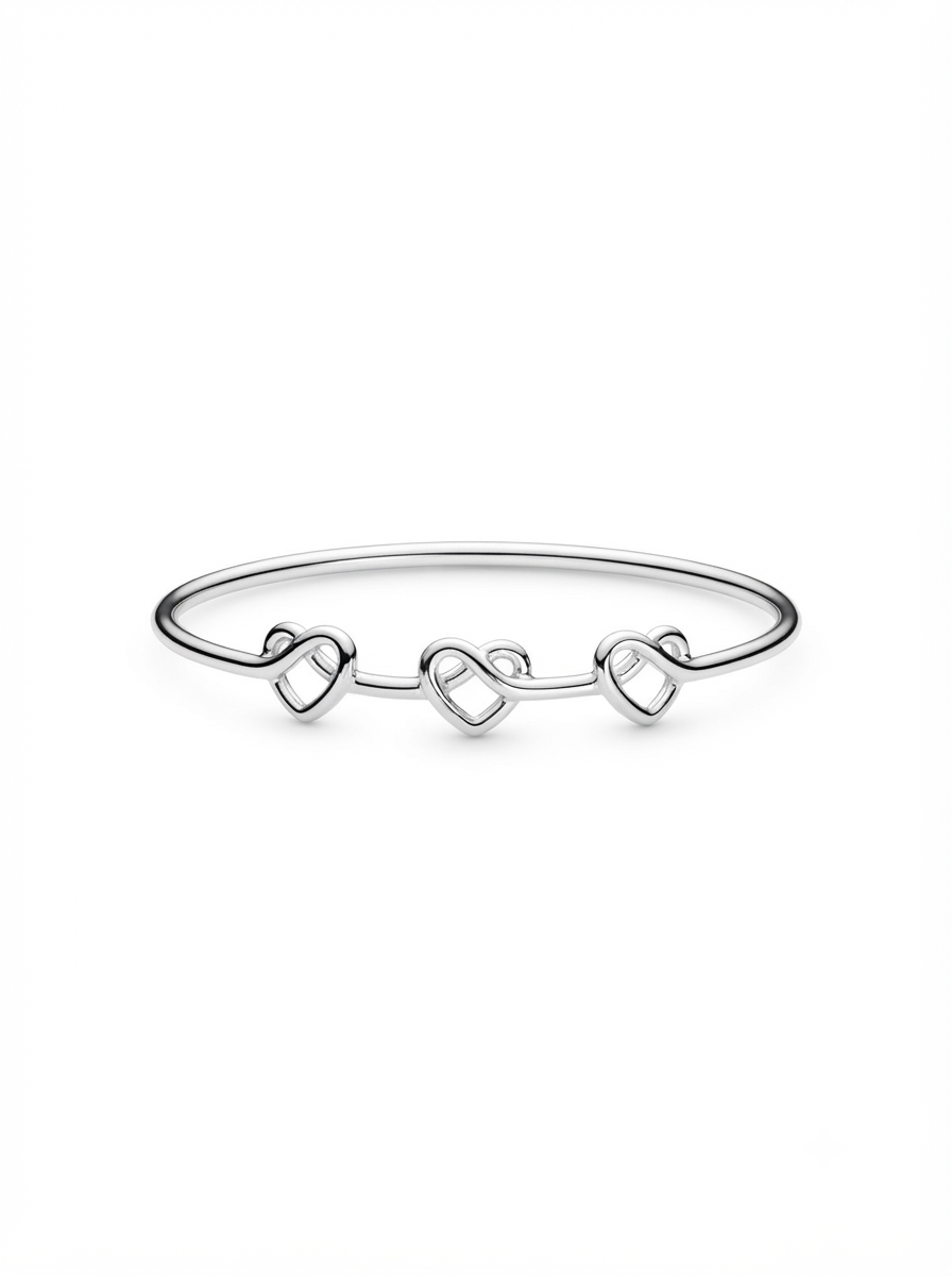 BRACELETE MONIQUE SABOIA 3 CORAÇOES BANHO PRATA 1000