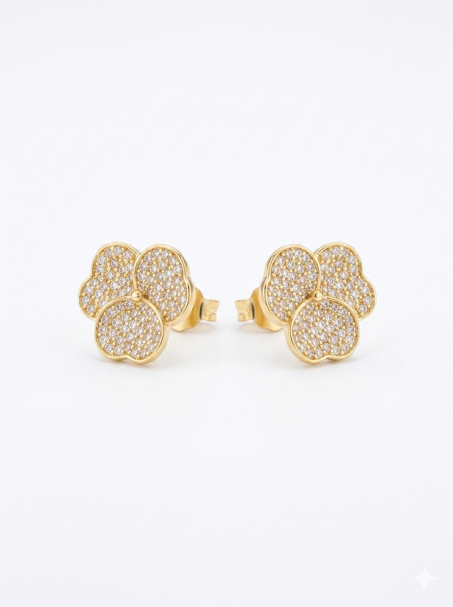 BRINCO ORQUIDEA CRAVEJADO ANNA PRATA DOURADO IND