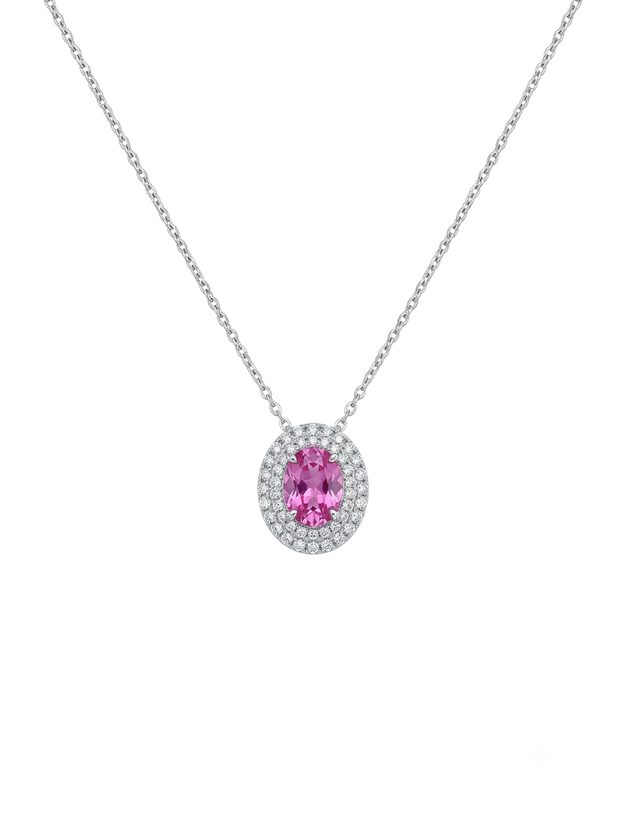 COLAR CRAVEJADO COM PEDRA SAFIRA PINK PRATA 925