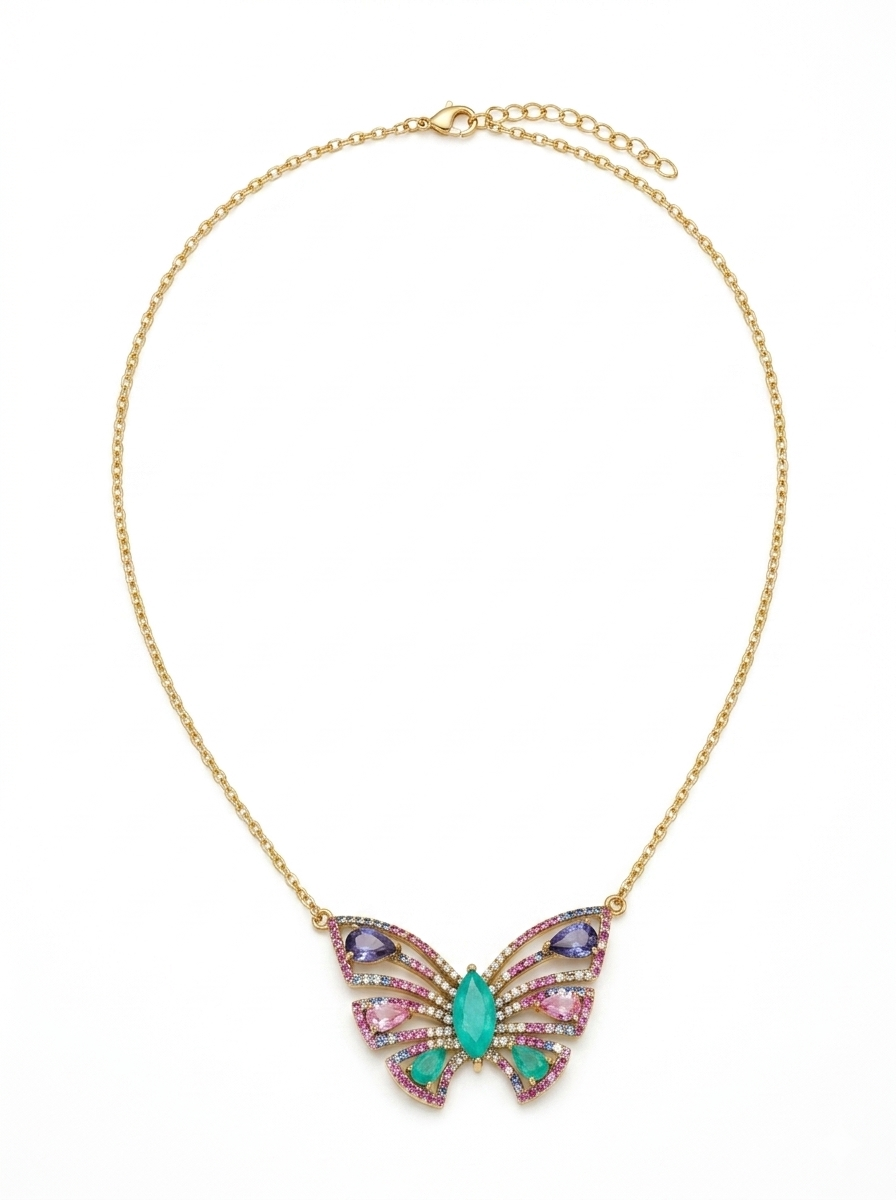 COLAR BORBOLETA RAINBOW CRAVEJADO PRATA 925 818361