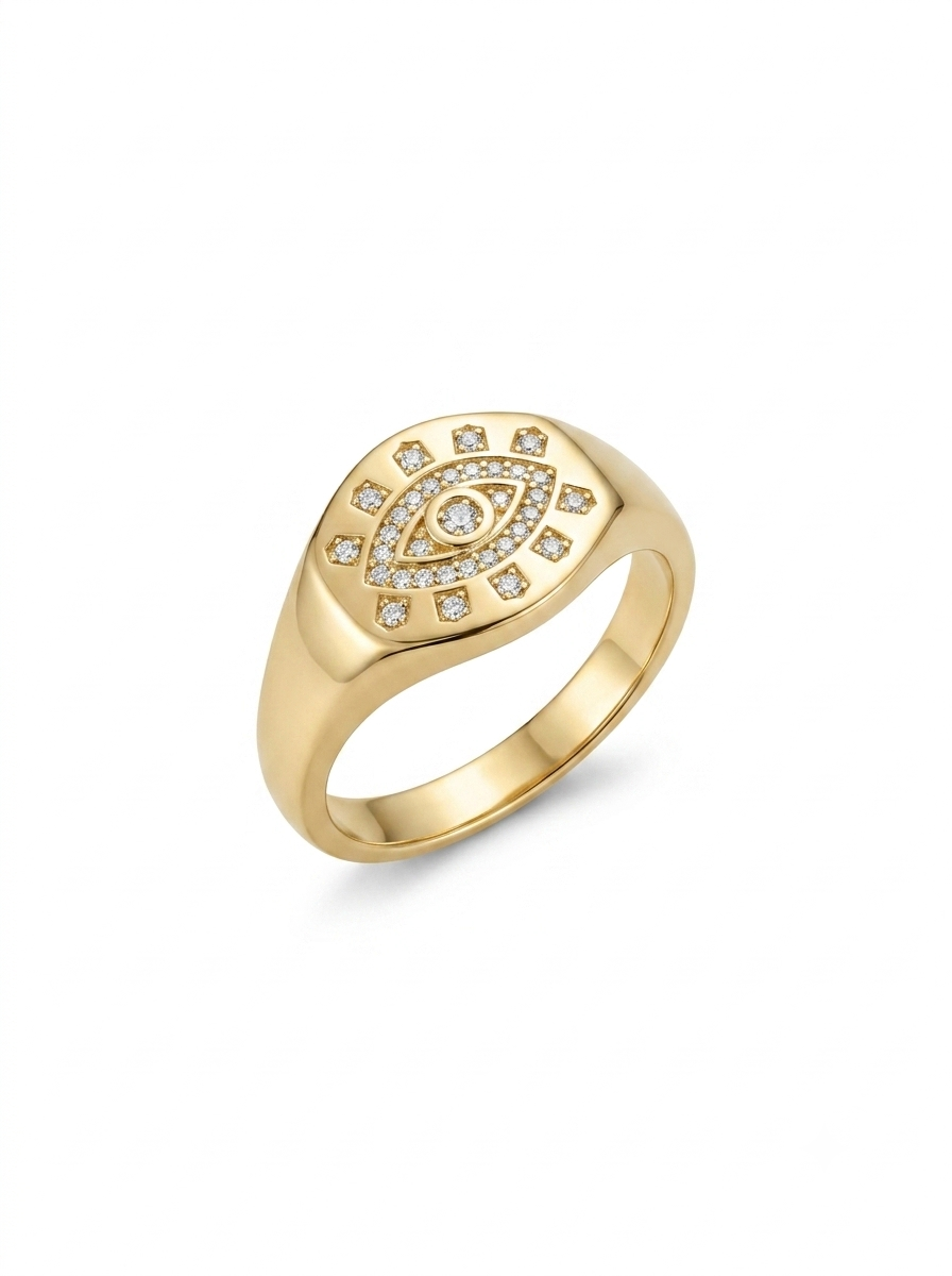ANEL DEDINHO OLHO GREGO CRAVEJADO BANHO OURO 18K ARO: PP 819701