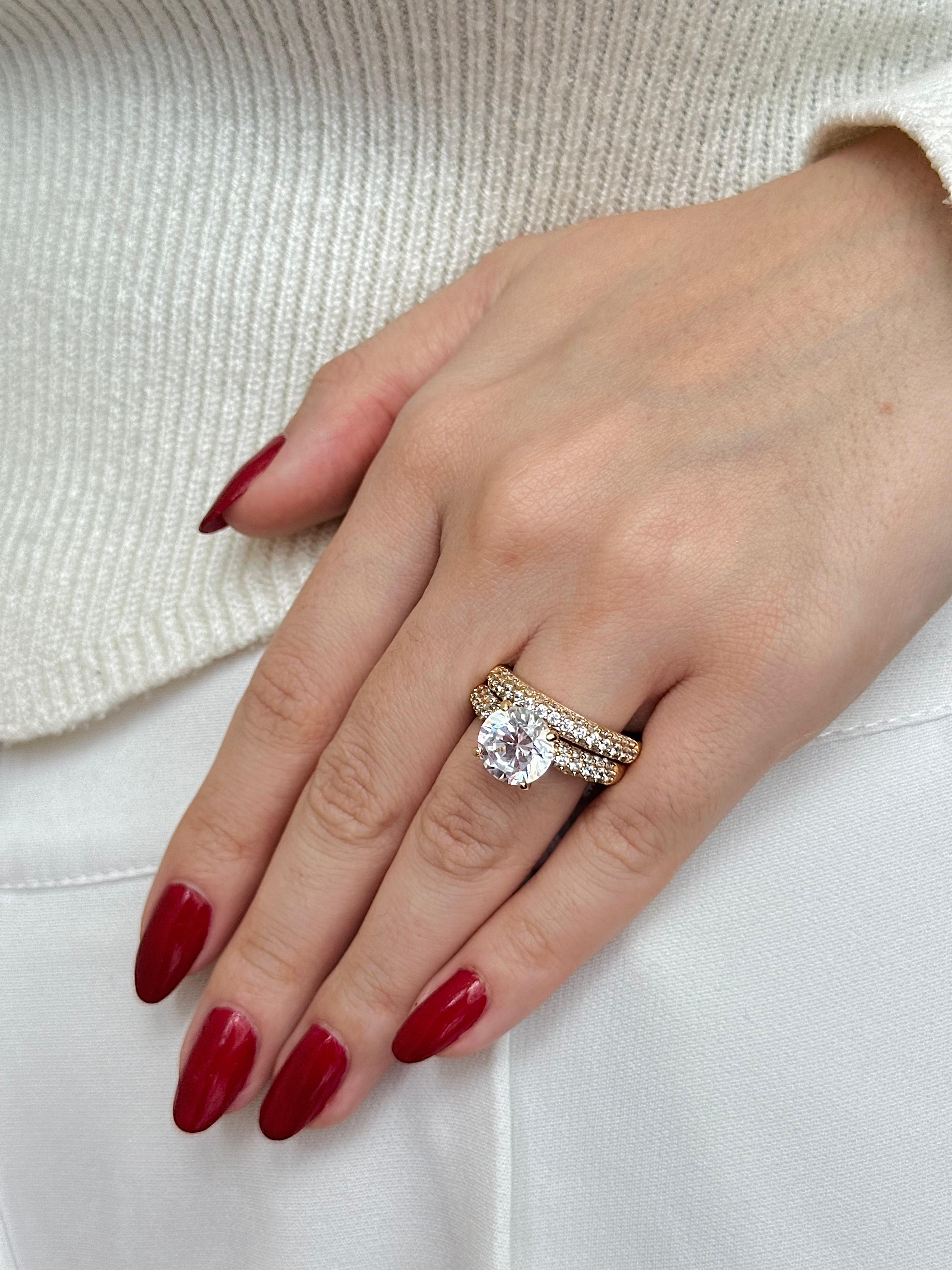 ANEL APARADOR CRAVEJADO COM SOLITARIO 8MM PRATA 925 COM BANHO OURO 18K  805816