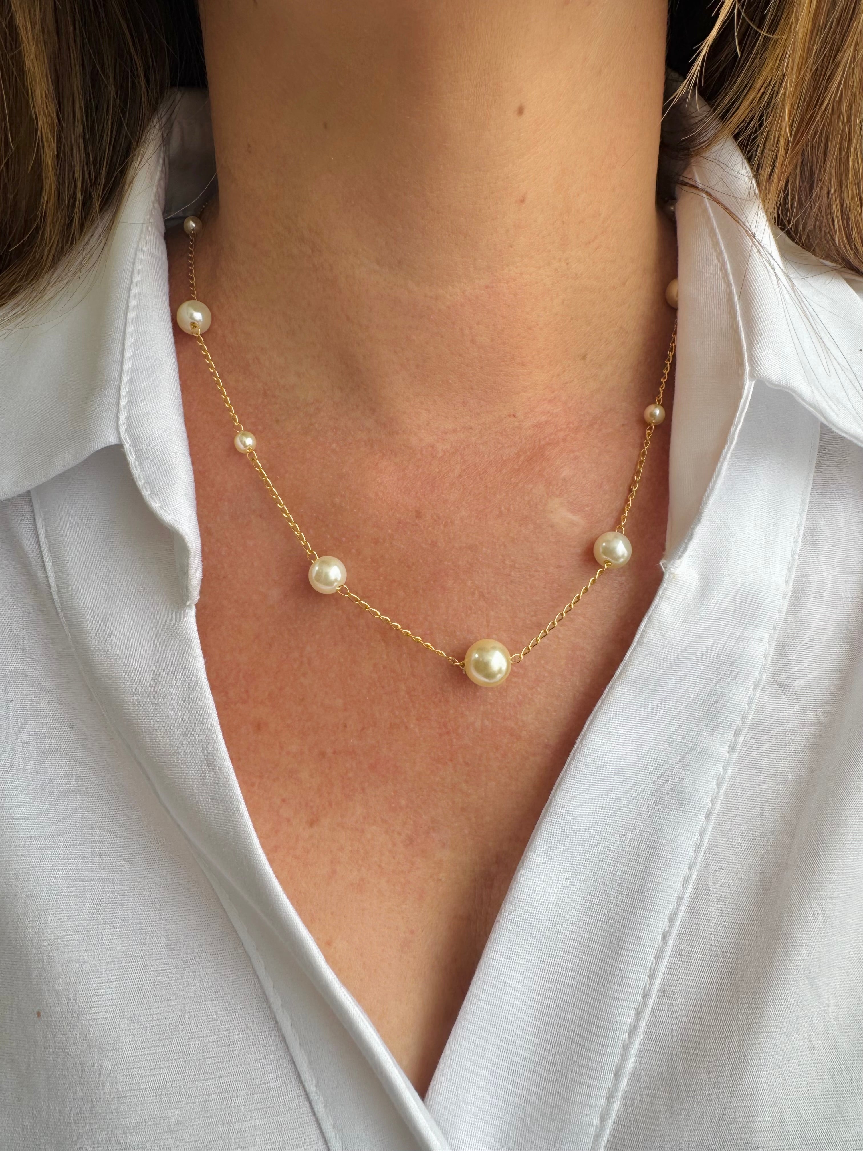 COLAR PEROLA ALTERNADA C/ ELOS 52CM