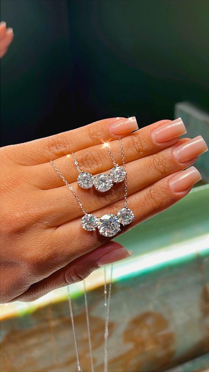 COLAR MOISSANITE TRIO 11MM E 8MM PRATA 925