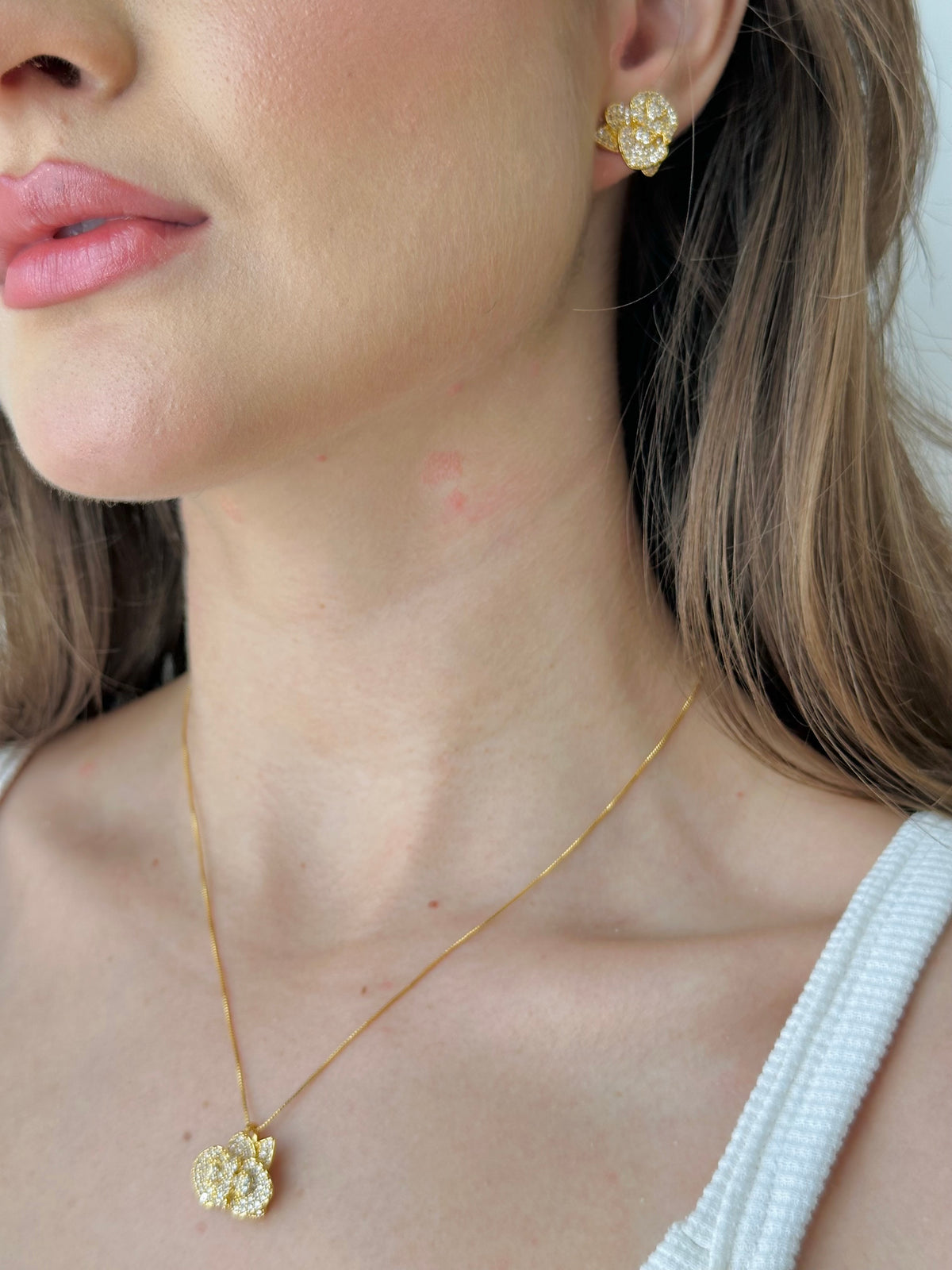 BRINCO ORQUIDEA CRAVEJADO ANNA PRATA DOURADO IND