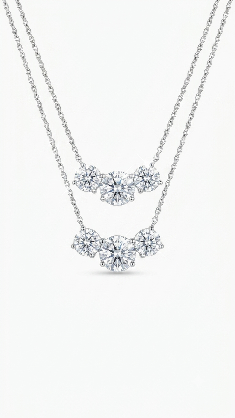 COLAR MOISSANITE TRIO 11MM E 8MM PRATA 925