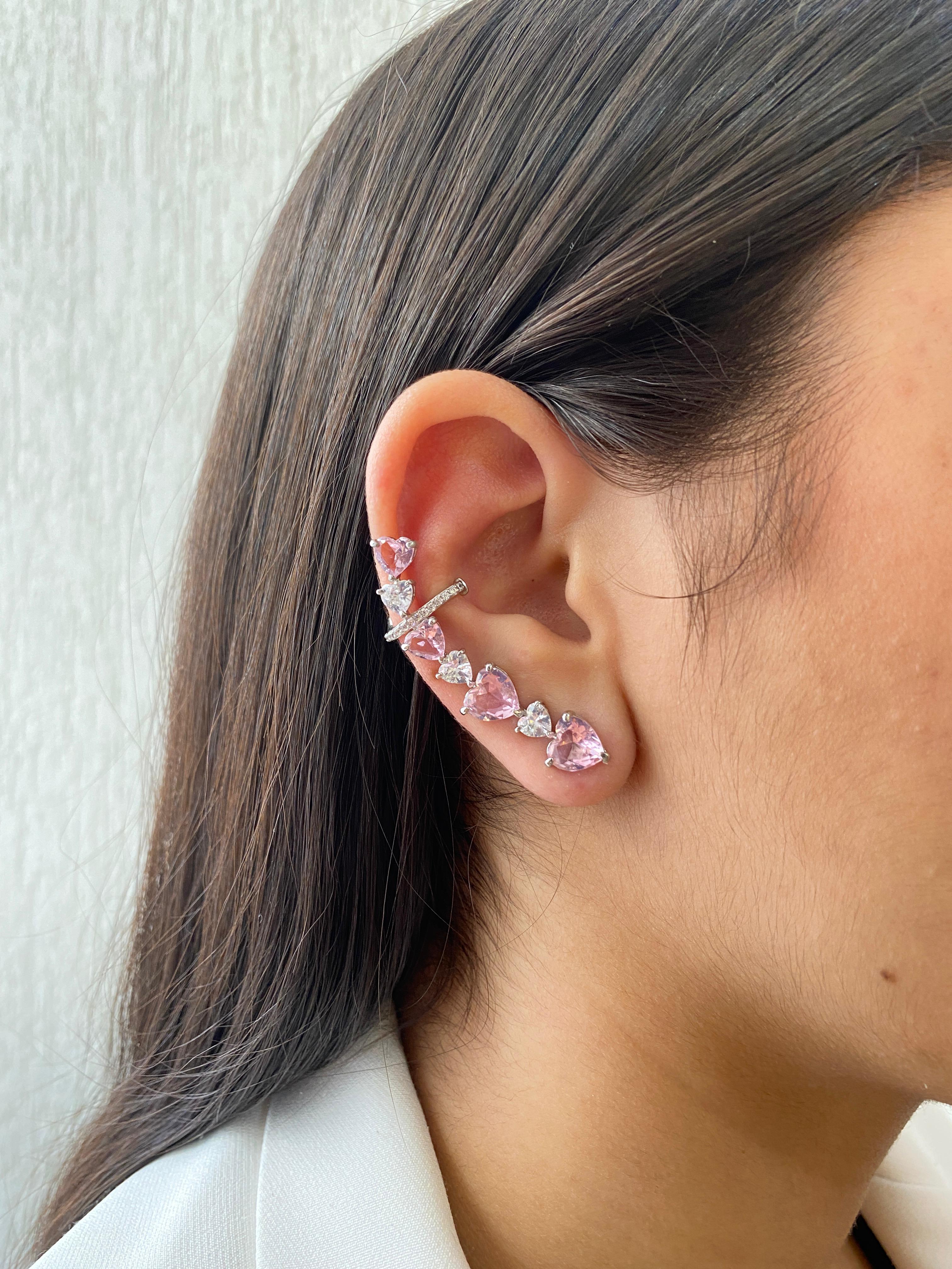 EARCUFF CORAÇAO KUNZITA PRATA 925. 821746
