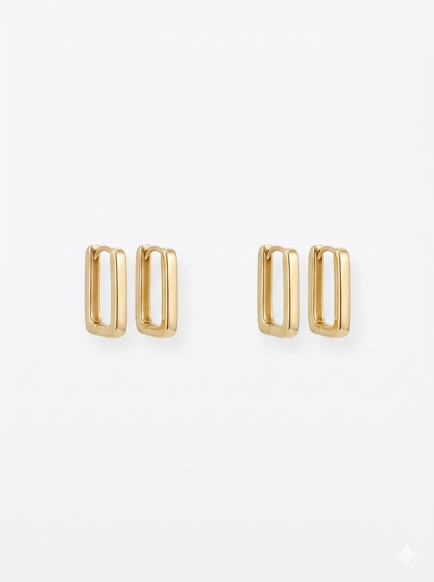 BRINCO ARGOLA TRIO QUADRADA BANHO OURO 18K