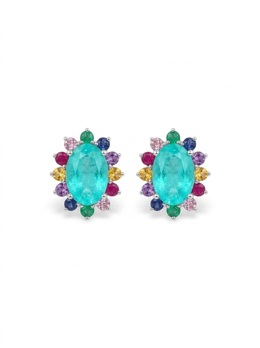 BRINCO OVAL TURMALINA ZIRCONIA RAINBOW PRATA 925