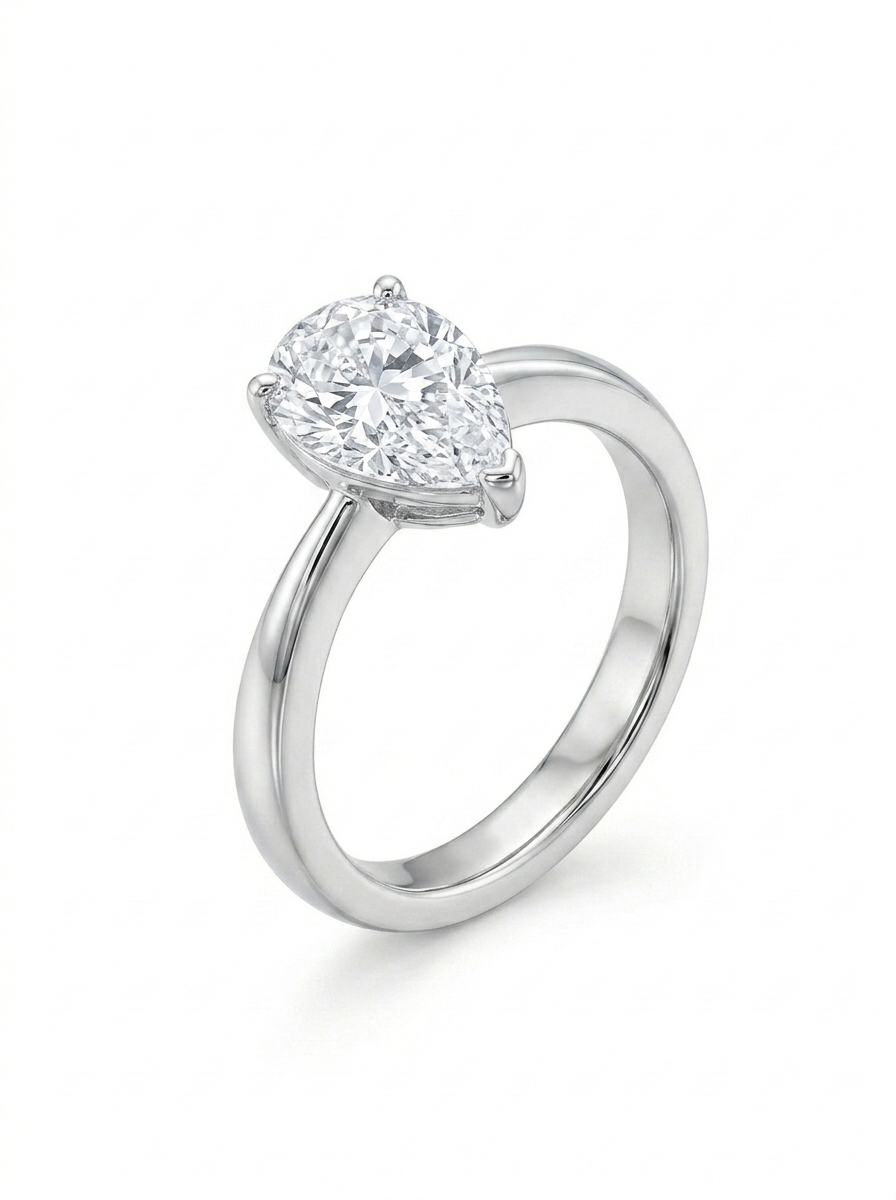 ANEL MOISSANITE GEOMETRICO LISO C/GOTA GRANDE PRATA 925 ARO: P  26 S