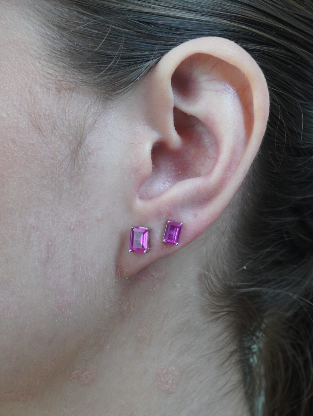 BRINCO RETANGULO SAFIRA PINK 4MM 836126