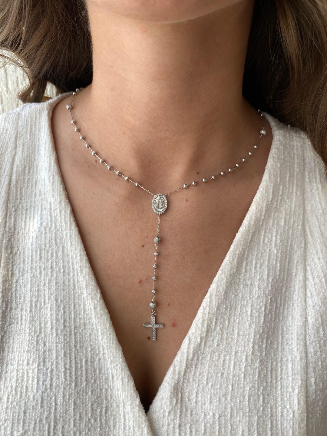 TERÇO ELOS COM BOLINHAS NOSSA SENHORA DE FATIMA  PRATA 925 850760