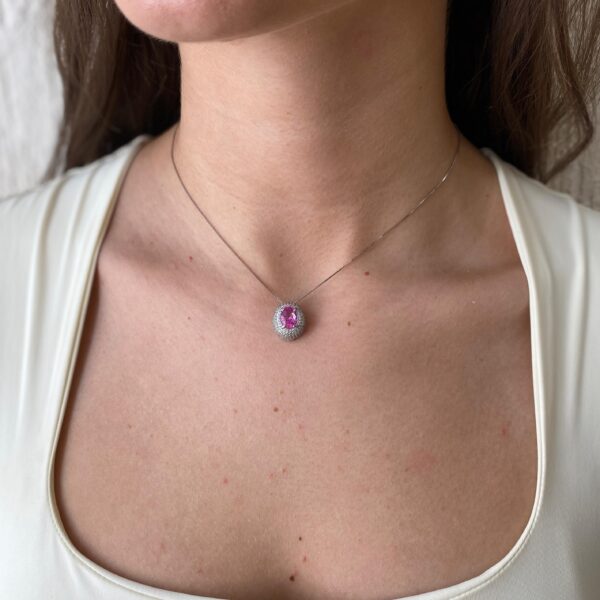 COLAR CRAVEJADO COM PEDRA SAFIRA PINK PRATA 925
